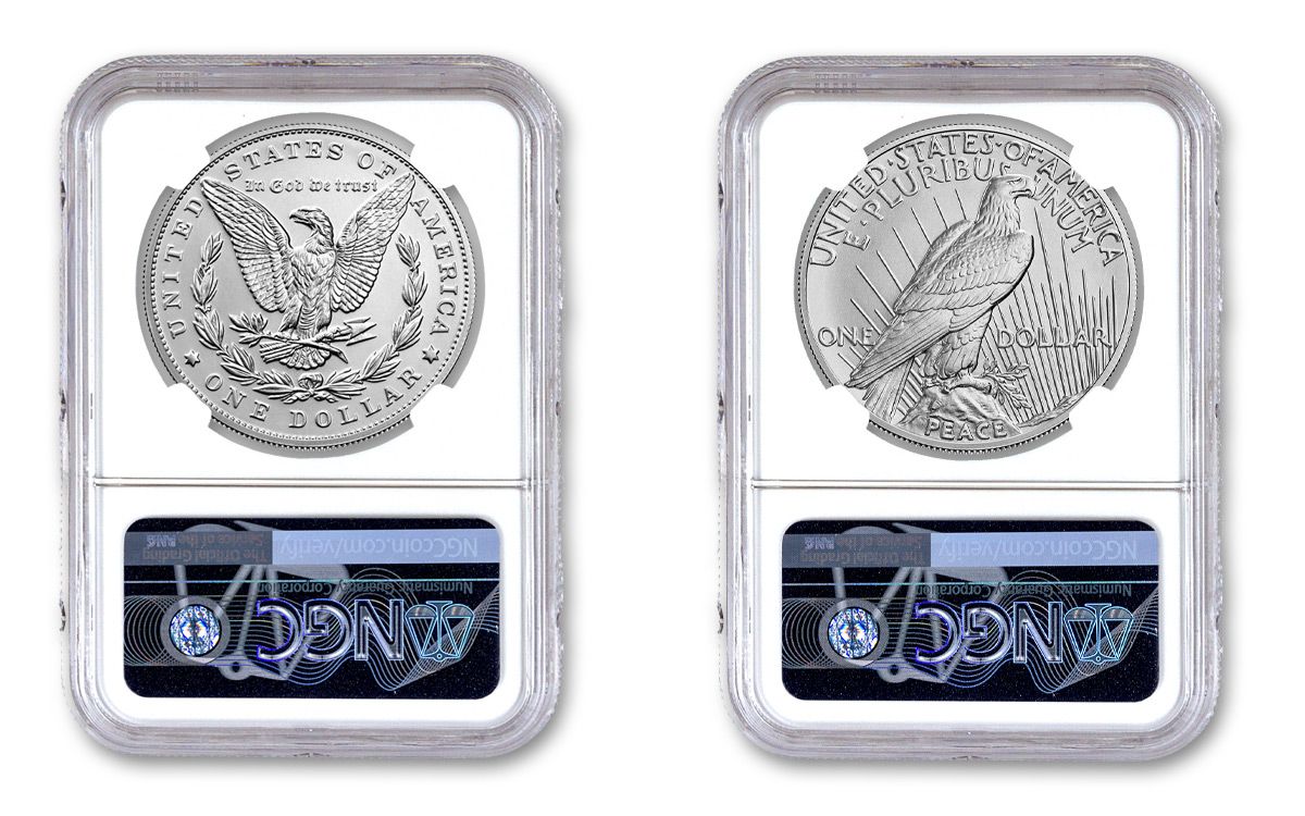 2023(P) Morgan & Peace Silver Dollar 2-pc Set NGC MS70 First Day of Issue  w/Morgan & Peace Labels