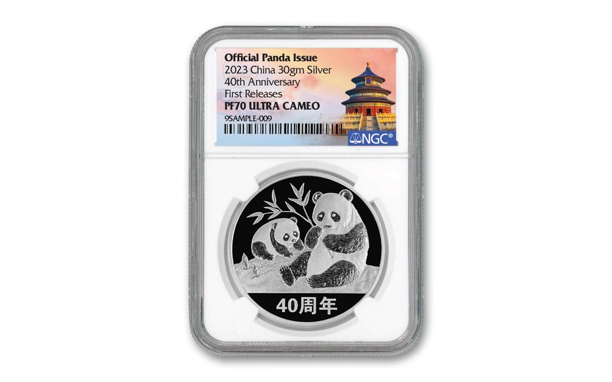 2023 China 30-gm Silver 40th Anniversary Panda NGC PF70UC First Releases  w/Temple of Heaven Label