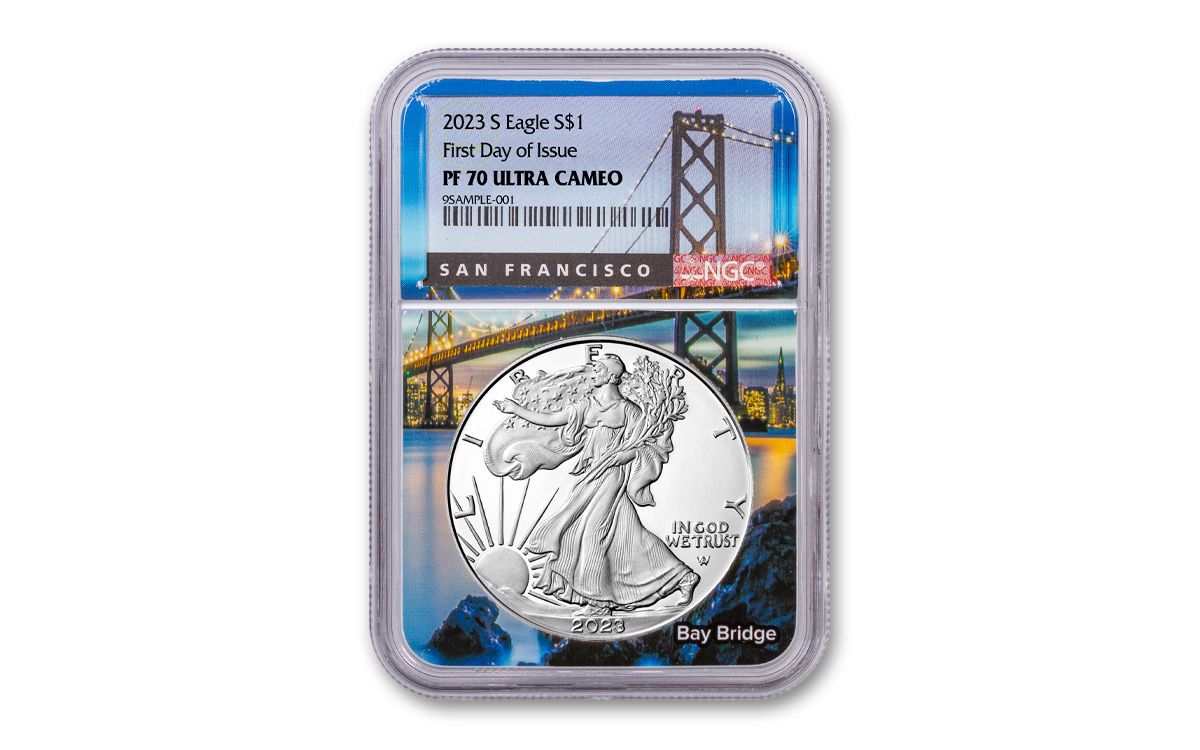 2023-S $1 1-oz Silver Eagle Proof NGC PF70UC FDI w/Bay Bridge Core 