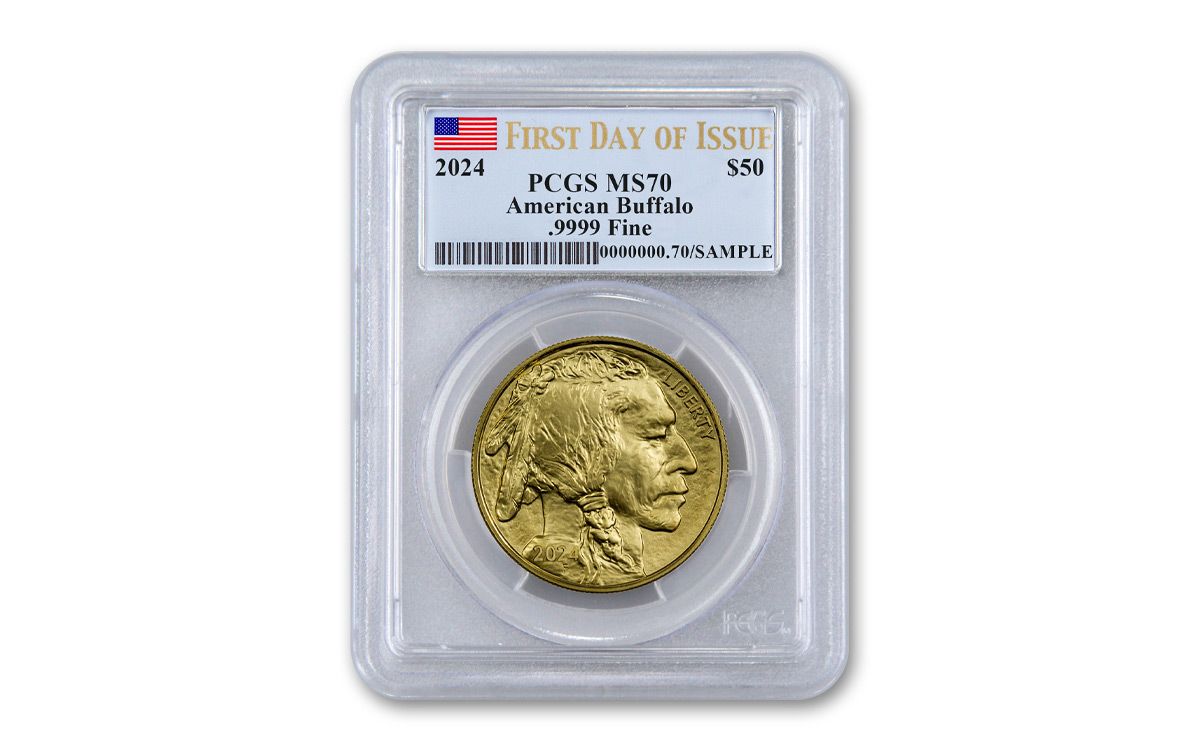 2024 50 1oz Gold Buffalo PCGS MS70 First Day of Issue w/Flag Label