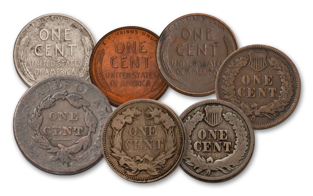 1818–1959 1 Cent 7-Coin Type Set Collection VG–AU