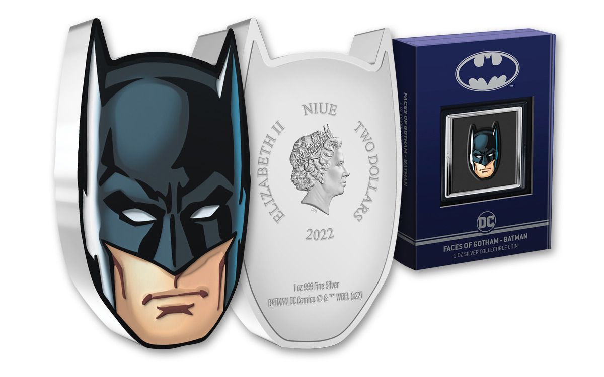 2022 Niue $2 1-oz Silver Faces of Gotham Batman-Shaped Colorized Proof |  GovMint.com
