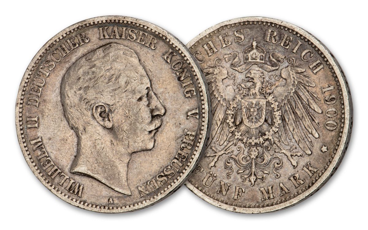 1891-1913 Prussia 5 Mark Silver Wilhelm II Circulated | GovMint.com