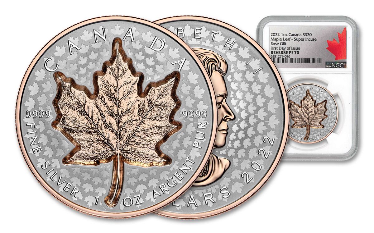 2022 Canada $20 1-oz Silver Maple Leaf Super Incuse Rose Gold Gilt Reverse  Proof NGC PF70 FDI w/Silver Incuse Maple Label | GovMint.com