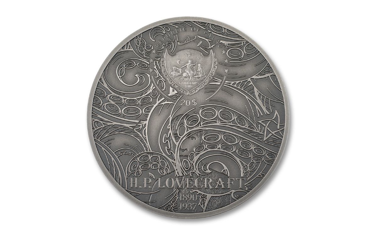 2022 Palau $20 3-oz Silver H.P. Lovecraft Cthulhu Mythos UHR