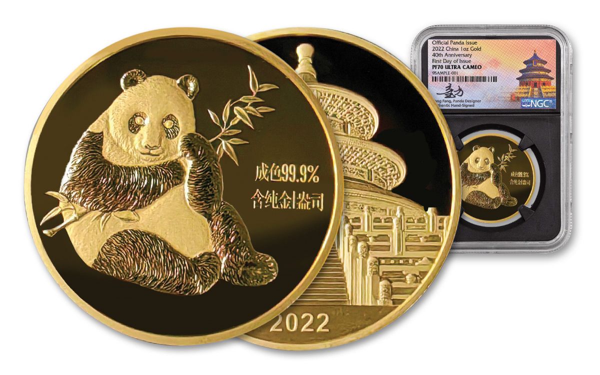 1982–2022 China 1-oz Gold 40th Anniversary Panda Proof NGC PF70UC FDI  w/Black Core & Tong Fang Signature | GovMint.com