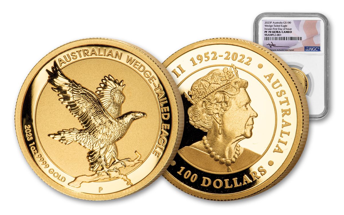 2023 Australia $100 1-oz Gold Wedge Tailed Incuse Proof NGC PF70UC 