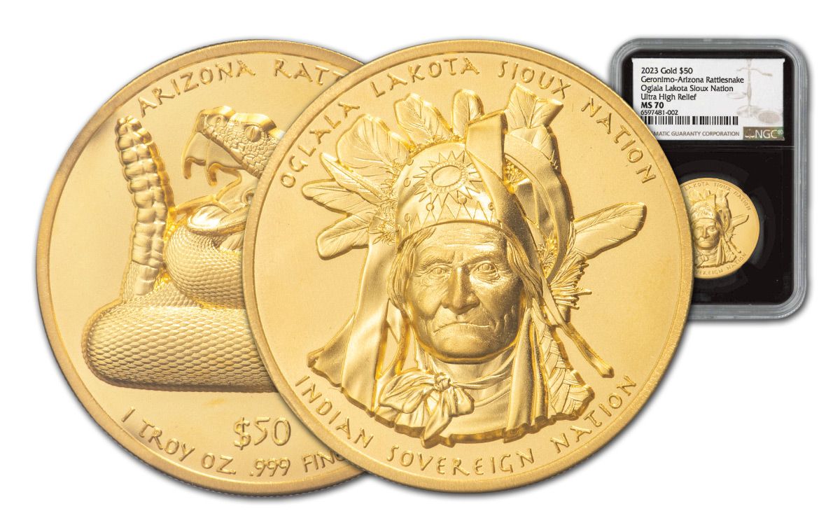 2023 Oglala Sioux $50 1-oz Gold Geronimo Ultra High Relief NGC 