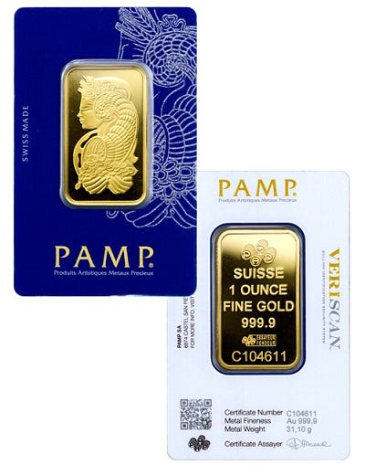 Counterfeit platinum PAMP Suisse bar in fake packaging surfaces